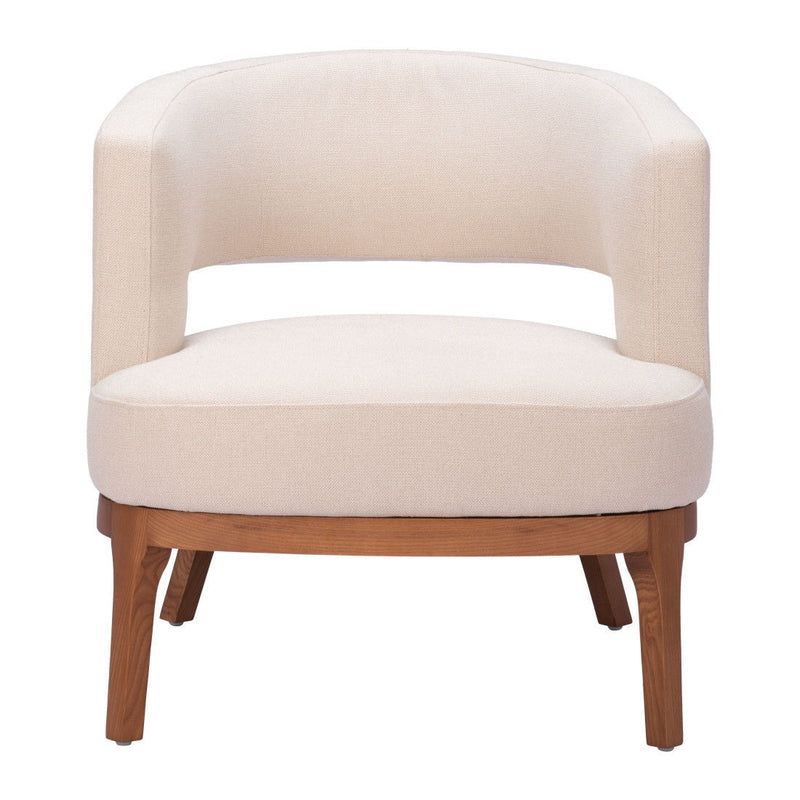 Fabric And Wood Arm Chair - Beige And Brown