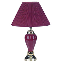 Load image into Gallery viewer, Ceramic Bedside Table Lamp With Magenta Empire Shade - Silver
