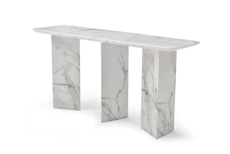 Genuine Marble And Stone Three Leg Console Table - White