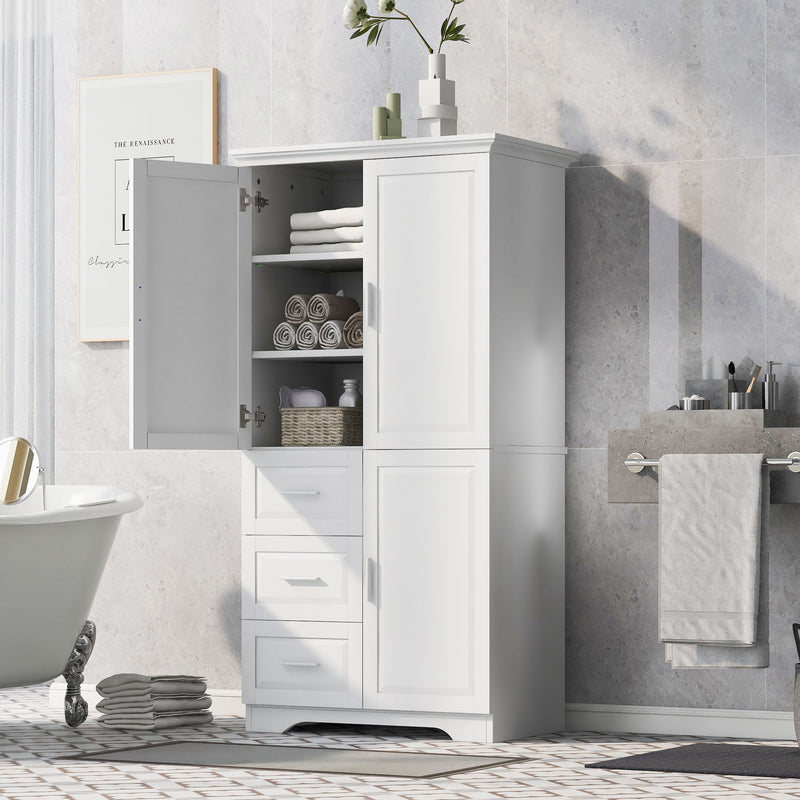 Tall And Wide Storage Cabinet With Doors, 3 Drawers