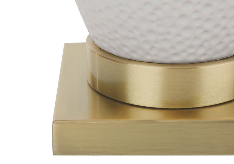 Ceramic Urn Table Lamp With Cream Empire Shade - Gold And White