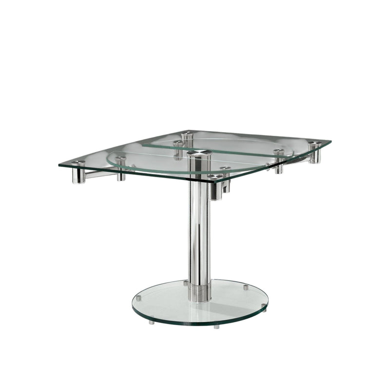 40" Glass And Metal Self-Storing Leaf Motion Extendable Dining Table - Clear