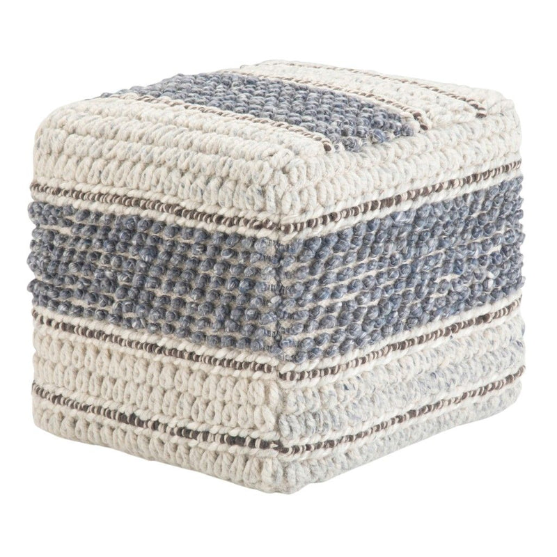 18" Wool Pouf Ottoman - Blue