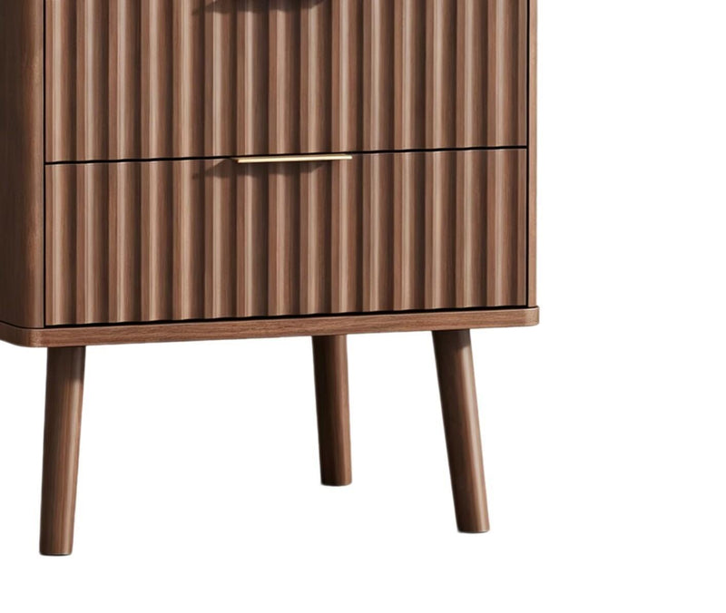 Wood Ribbed Texture Two Drawer Nightstand - Brown