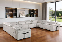 Load image into Gallery viewer, Italian Leather Power Reclining U Shaped Twelve Piece Sectional With Console - Light Gray
