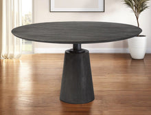 Load image into Gallery viewer, 54" Rounded Solid Wood And Metal Pedestal Base Dining Table - Gray
