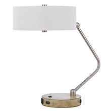 Load image into Gallery viewer, Metal Two Light Lantern Desk USB Table Lamp With White Drum Shade - Brown
