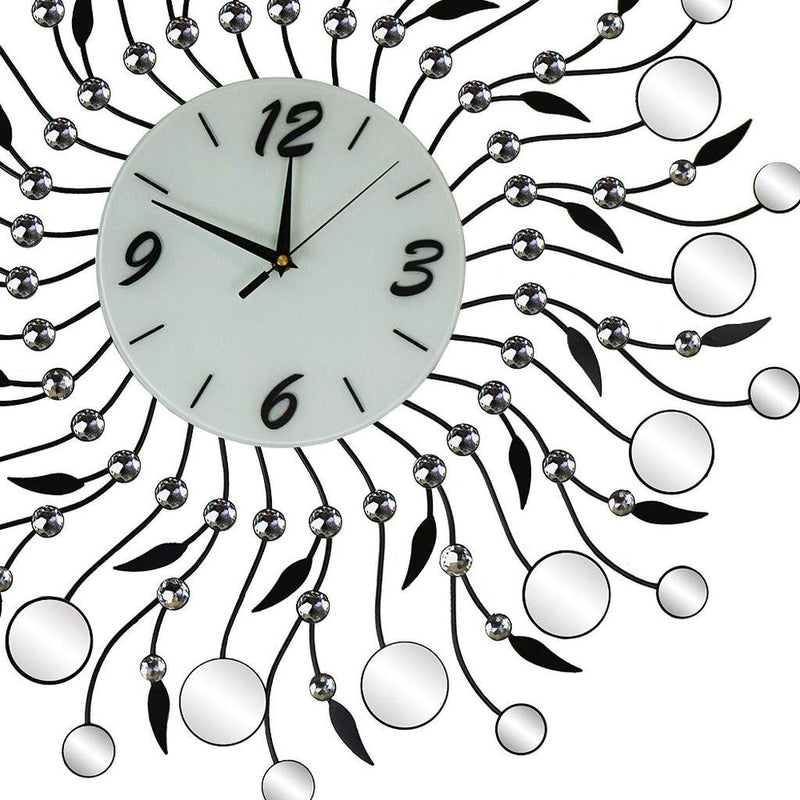 Mirrored Silent Analog Round Wall Clock - Silver / Black / White