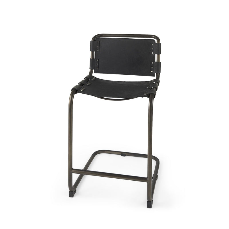 29" Leather And Iron Bar Chair - Black