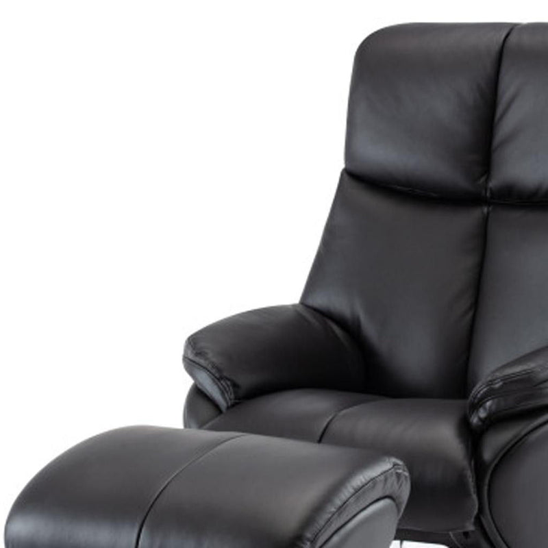 Tufted Genuine Leather Manual Swivel Recliner With Ottoman (730571) - Black