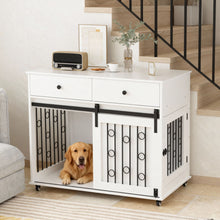 Load image into Gallery viewer, Dog Crate Furniture With Double Drawers And Sliding Barn Door, Pet Kennel For Small To Medium Dogs - White
