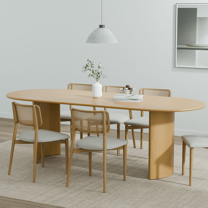 79" Solid Wood Mirrored Double Pedestal Base Oval Dining Room Table - Natural