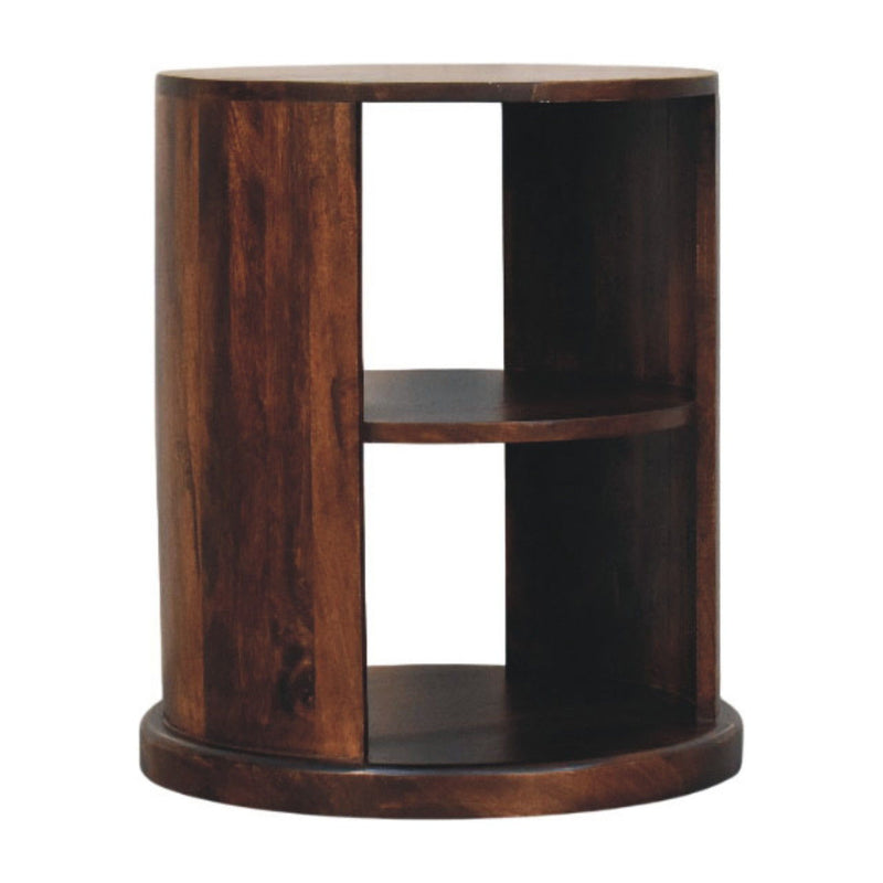 Solid Wood Round Floor Shelf End Table With Two Shelves - Brown