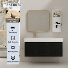 Load image into Gallery viewer, Modern Chestnut Wall Mounted Bathroom Vanity With Left Resin Sink And Storage Rack - Black Chestnut
