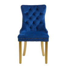 Load image into Gallery viewer, Tufted Solid Wood Dining Side Chairs (Set of 2) - Blue / Gold
