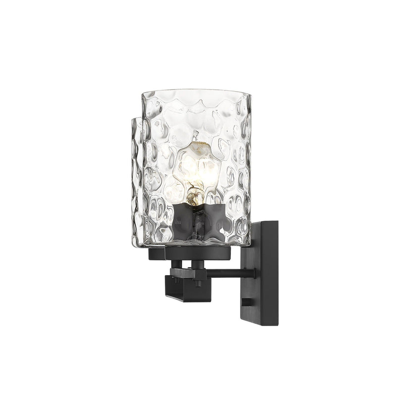 Metal And Pebbled Glass Two Light Wall Sconce - Black