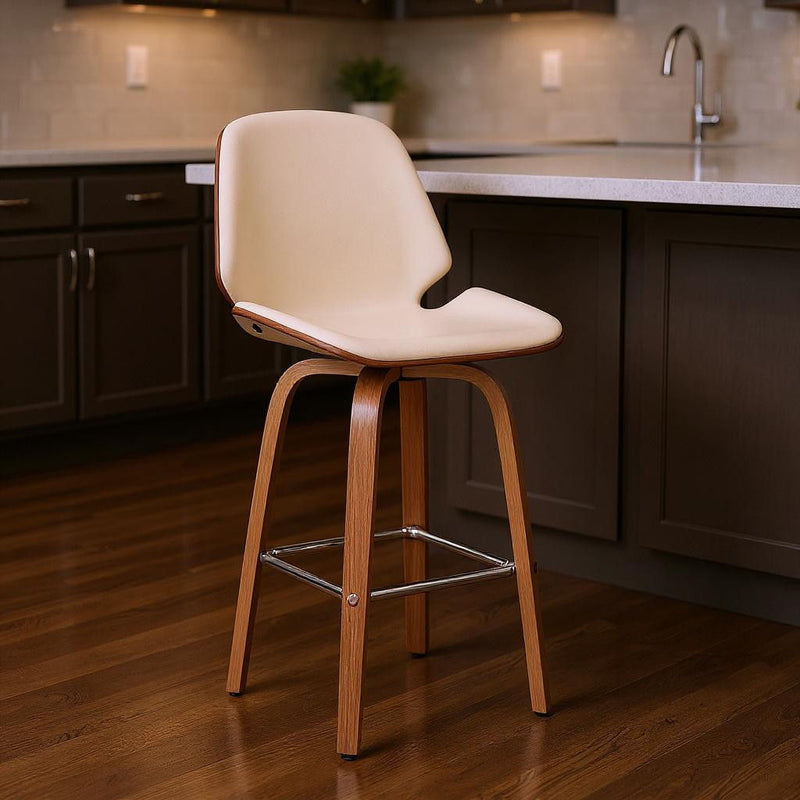 26" Swivel Counter Height Bar Chair - Cream And Brown