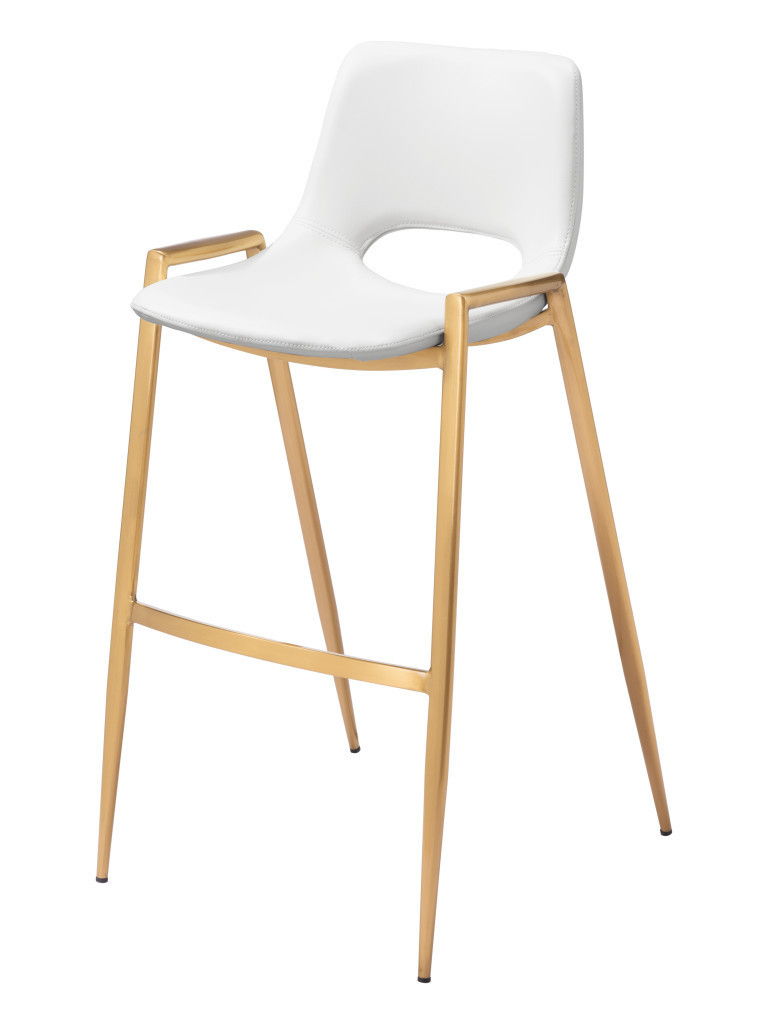30" Faux Leather And Steel Low Back Bar Height Bar Chairs (Set of 2) - White / Gold
