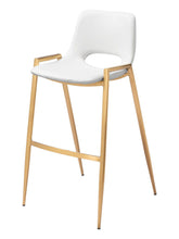 Load image into Gallery viewer, 30" Faux Leather And Steel Low Back Bar Height Bar Chairs (Set of 2) - White / Gold

