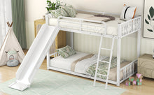 Load image into Gallery viewer, Metal Bunk Bed with Slide, Twin over Twin, White
