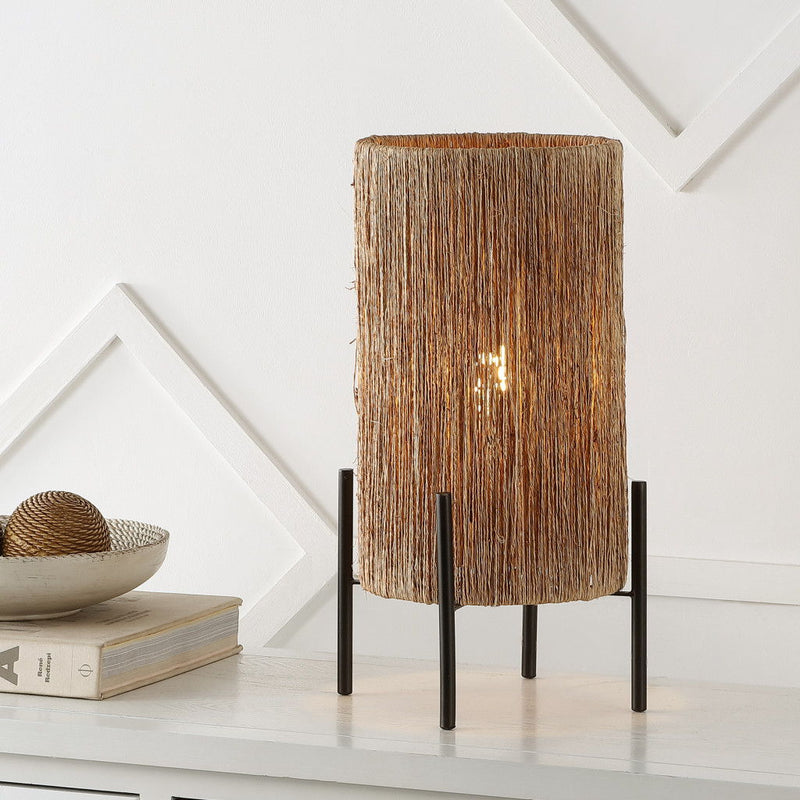 Table Lamp With Cylinder Shade - Light Brown
