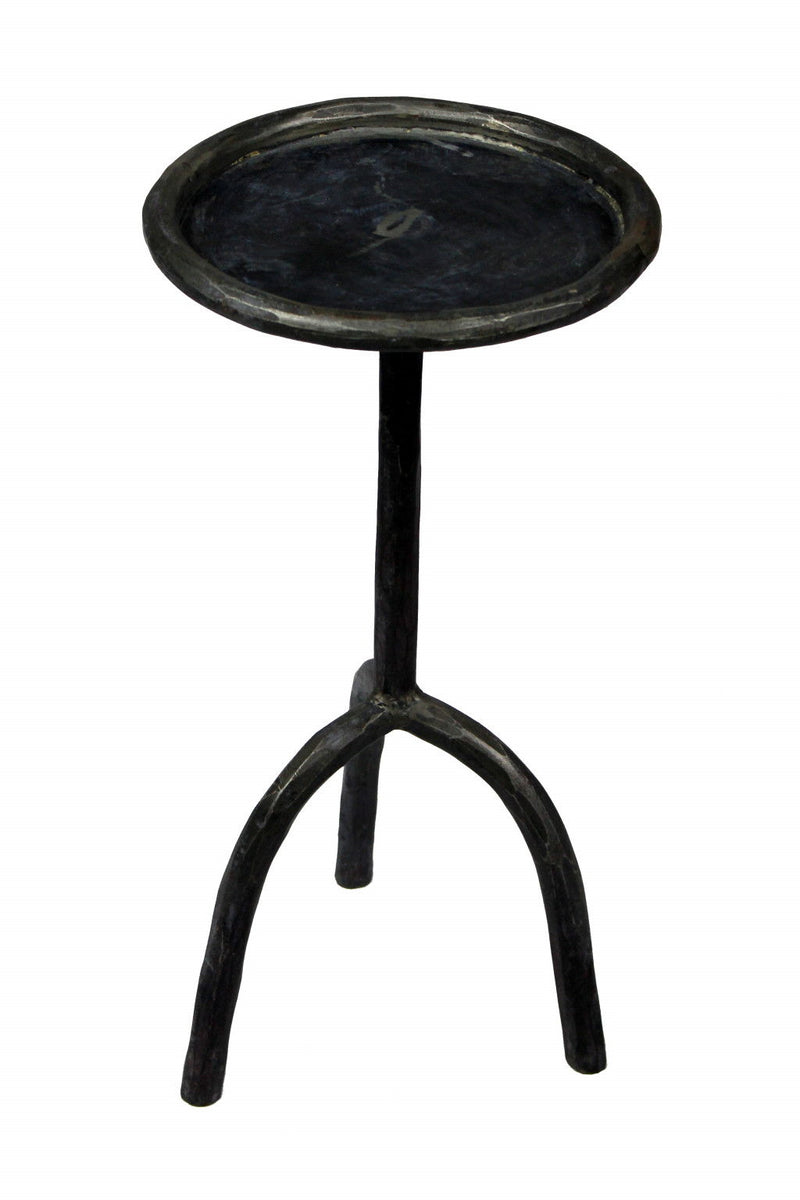Iron Pedestal Round End Table - Black