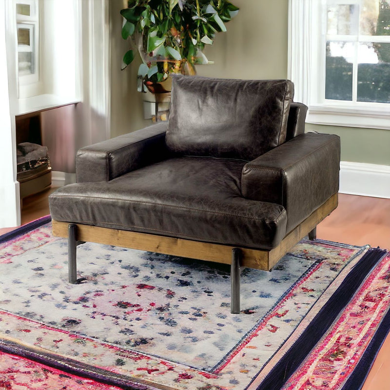 Faux Leather Distressed Club Chair - Black