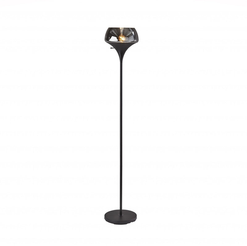 Chalice Mixed Material Torchiere With Metal Smoked Glass - Black