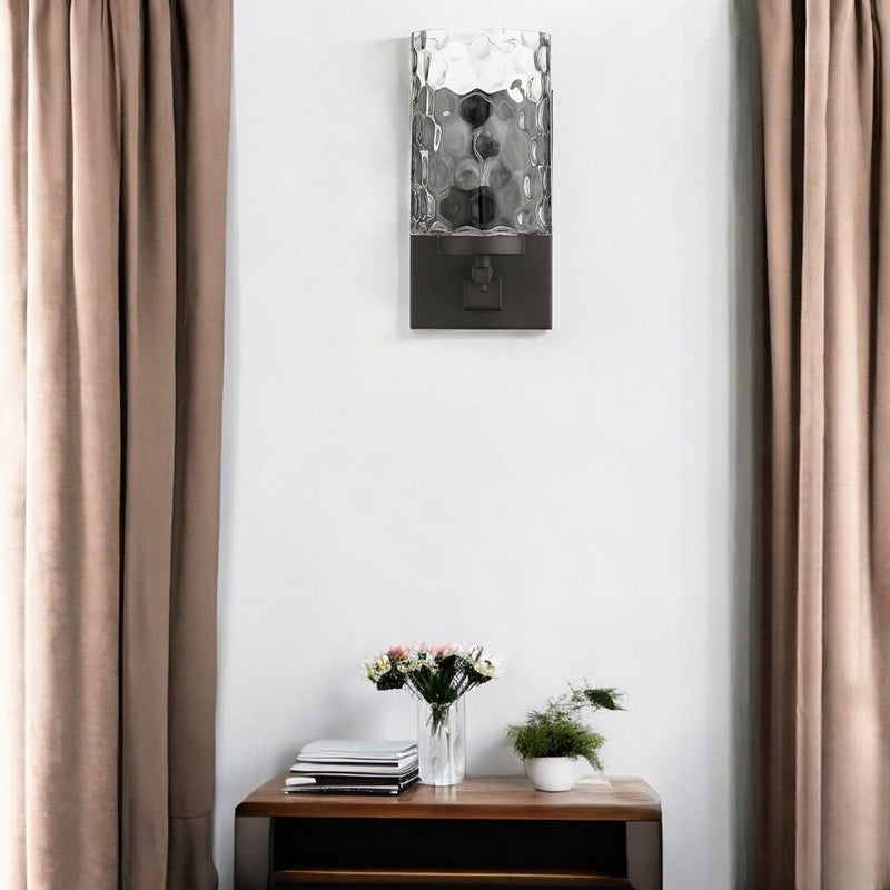 Metal And Pebbled Glass Wall Sconce - Bronze