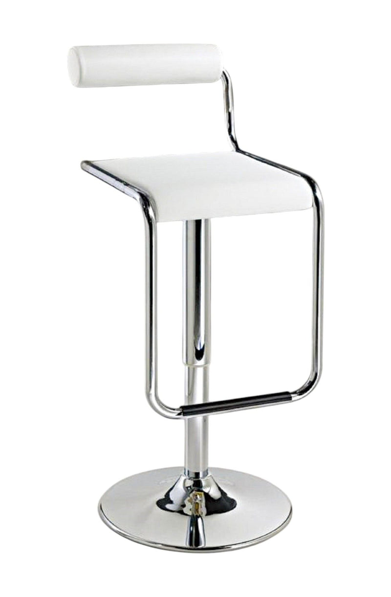 Faux Leather And Metal Low Back Adjustable Height Bar Chair (555022) - White And Silver