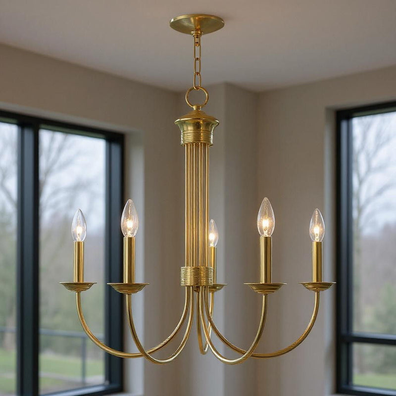 24" Five Light Dimmable Chandelier With Shades - Brass