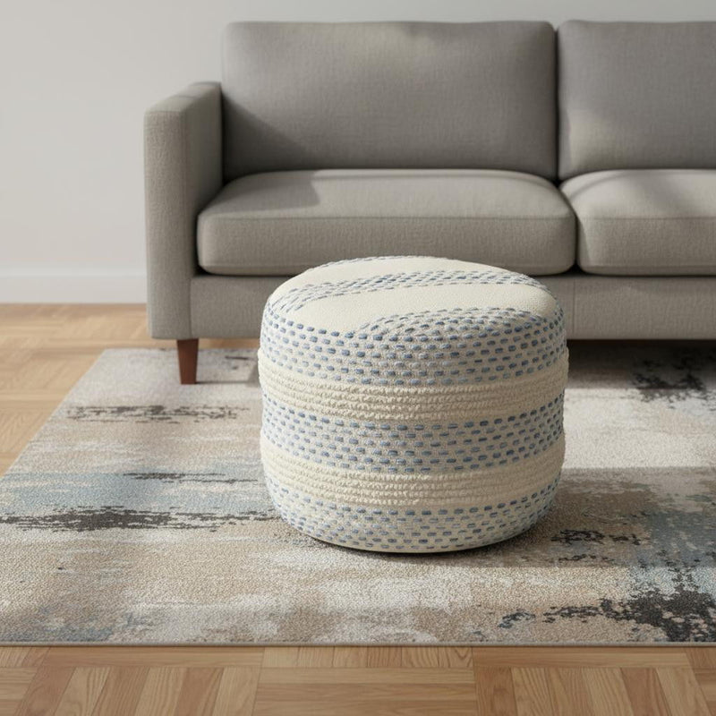 Cotton Blend Ottoman - Blue