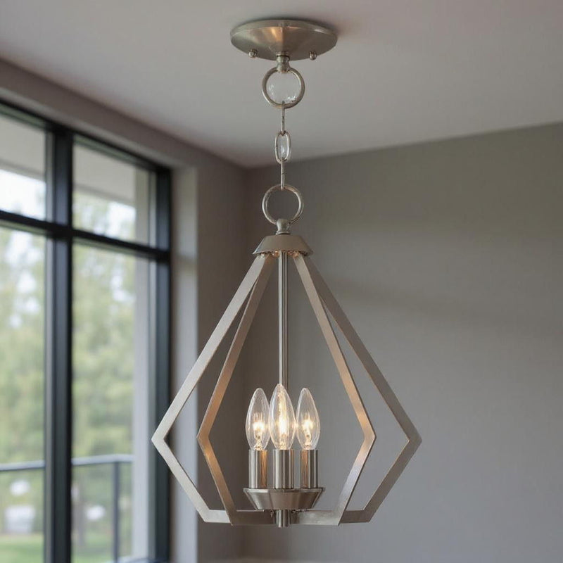 16" Three-Light Dimmable Chandelier With Shades - Nickel