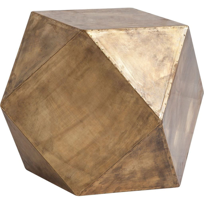 Hexagonal End Table With Square Top - Brass