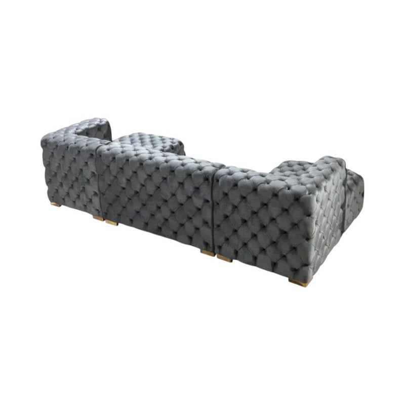 Tufted Velvet Modular U Shaped Sofa Chaise Sectional With Toss Pillows - Gray