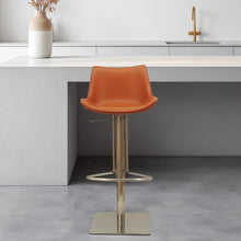 Load image into Gallery viewer, Adjustable Height Faux Leather And Stainless Steel Swivel Bar Height Bar Chair - Terra Cotta / Silver

