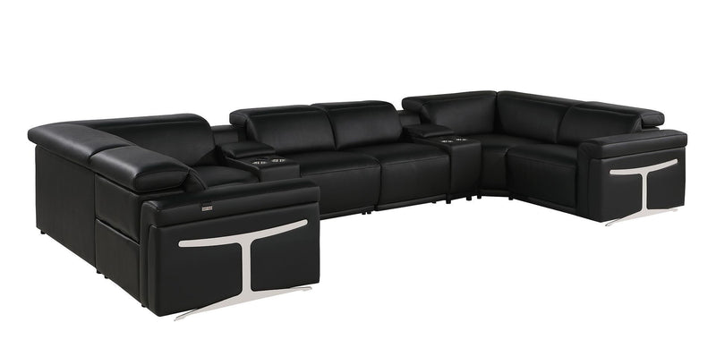 Leather Power Reclining U Shaped Eight Piece Corner Sectional With Console - Black