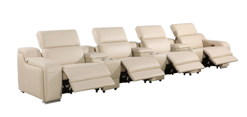 169" Italian Leather Reclining USB Sofa - Beige