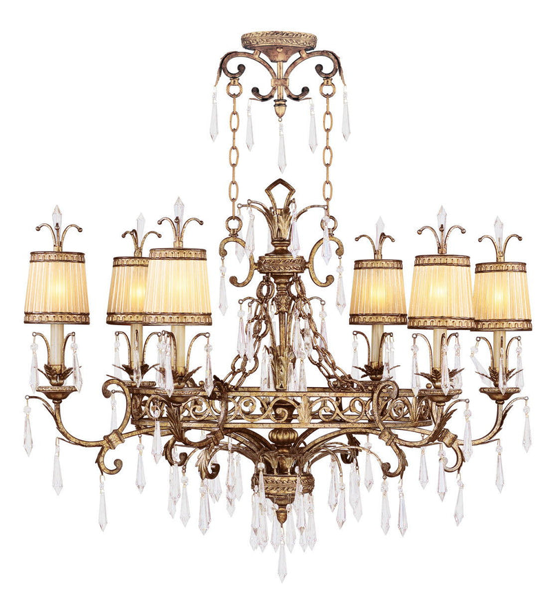 32" Six Light Metal Dimmable Chandelier With Shades - Gold