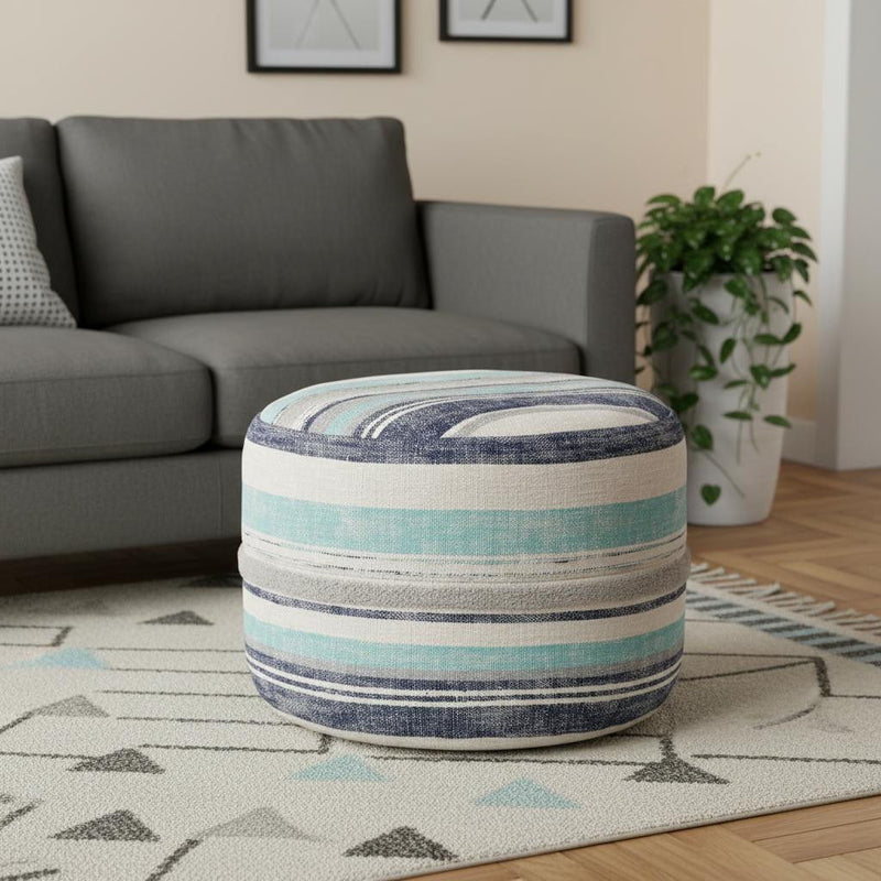 Round Cotton Ottoman - Blue