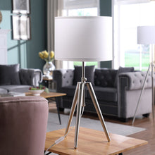 Load image into Gallery viewer, Metal Adjustable Tripod Table Lamp With White Round Shade - Silver
