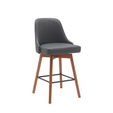Load image into Gallery viewer, Faux Leather With Solid Wood Swivel Counter Height Bar Chair - Gray And Wood Brown

