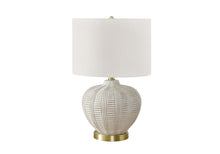 Load image into Gallery viewer, Urn Table Lamp With Ivory Drum Shade - Gold And White
