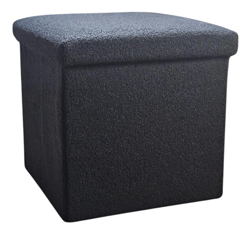 15" Boucle Cube Storage Ottoman - Black