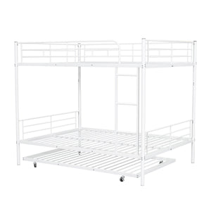 Full Over Full Metal Bunk Bed with Trundle, White