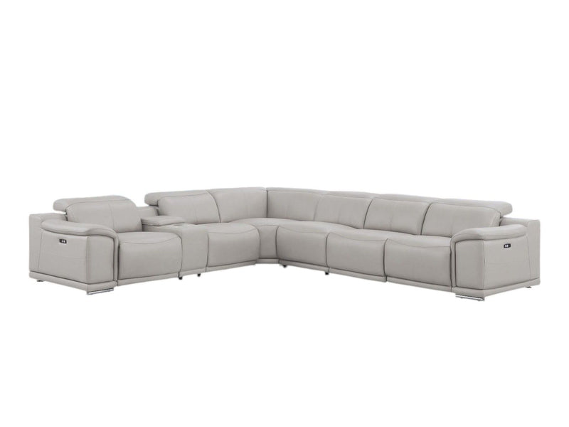 Leather Modular L-Shaped Seven Piece Corner Sectional With Console - Ash / Gray