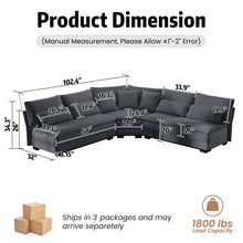 Load image into Gallery viewer, 5 Seater L Shaped Sectional Sofa With Curved Corner, 7 Pillows
