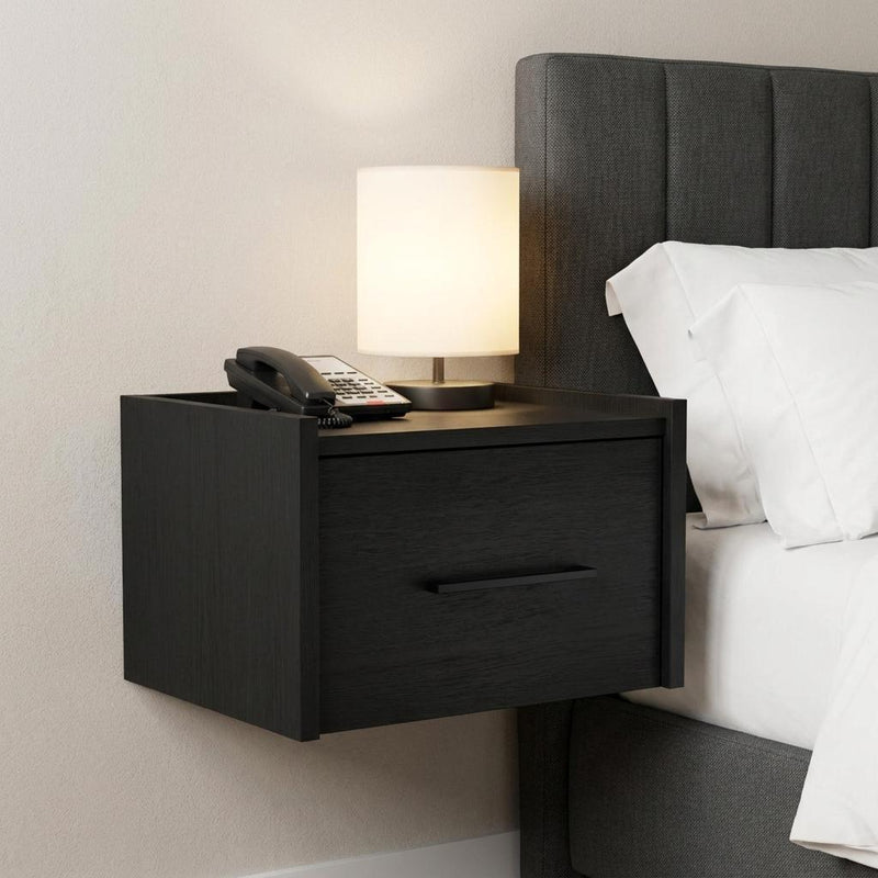 Wood One Drawer Floating Nightstand (733285) - Black