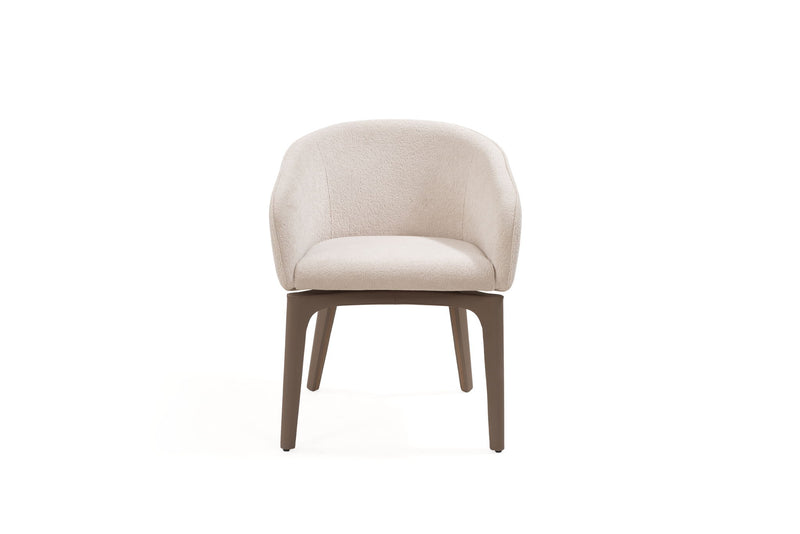 Boucle Faux Leather Dining Arm Chair - Taupe / Brown