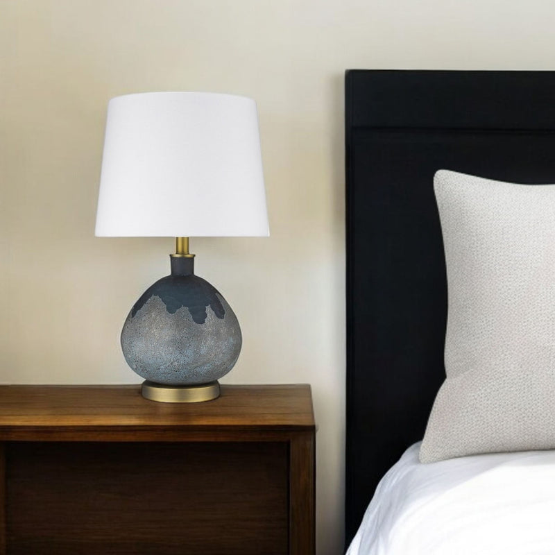 Concrete Gourd Table Lamp With Cream Empire Shade - Teal Blue